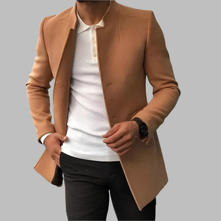 Men's Refined Long Coat for Autumn Wear in Karamell