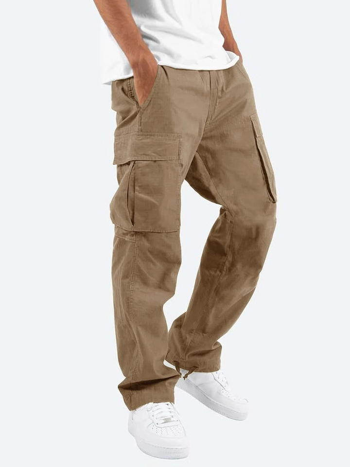 Men's Relaxed Cargo Trousers with Utility Pockets in Brown