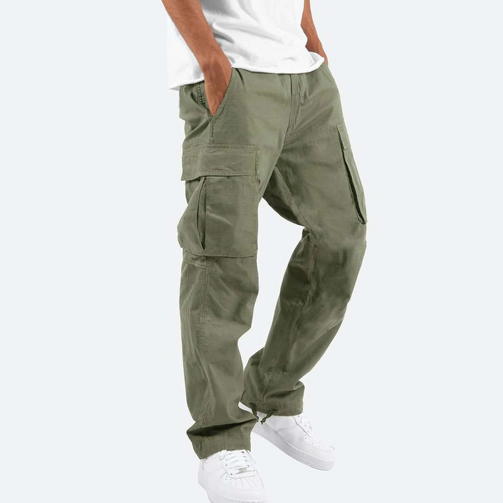 Men's Relaxed Cargo Trousers with Utility Pockets in Dark Green
