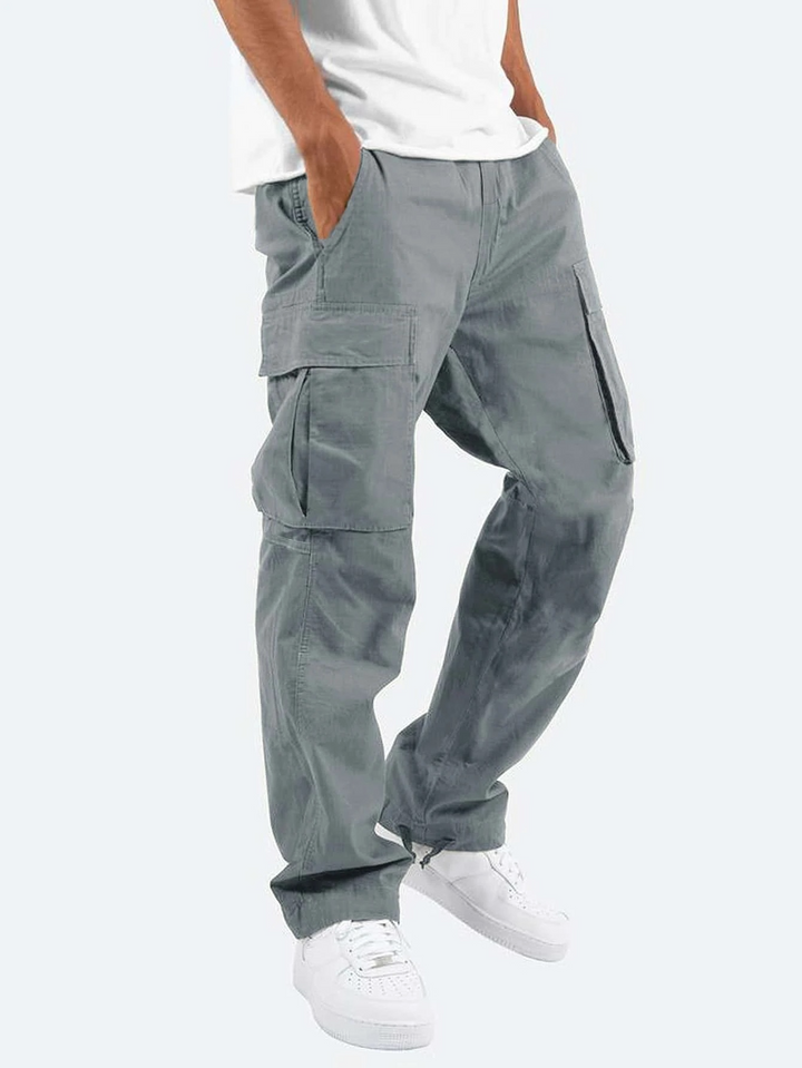 Men's Relaxed Cargo Trousers with Utility Pockets in Grey
