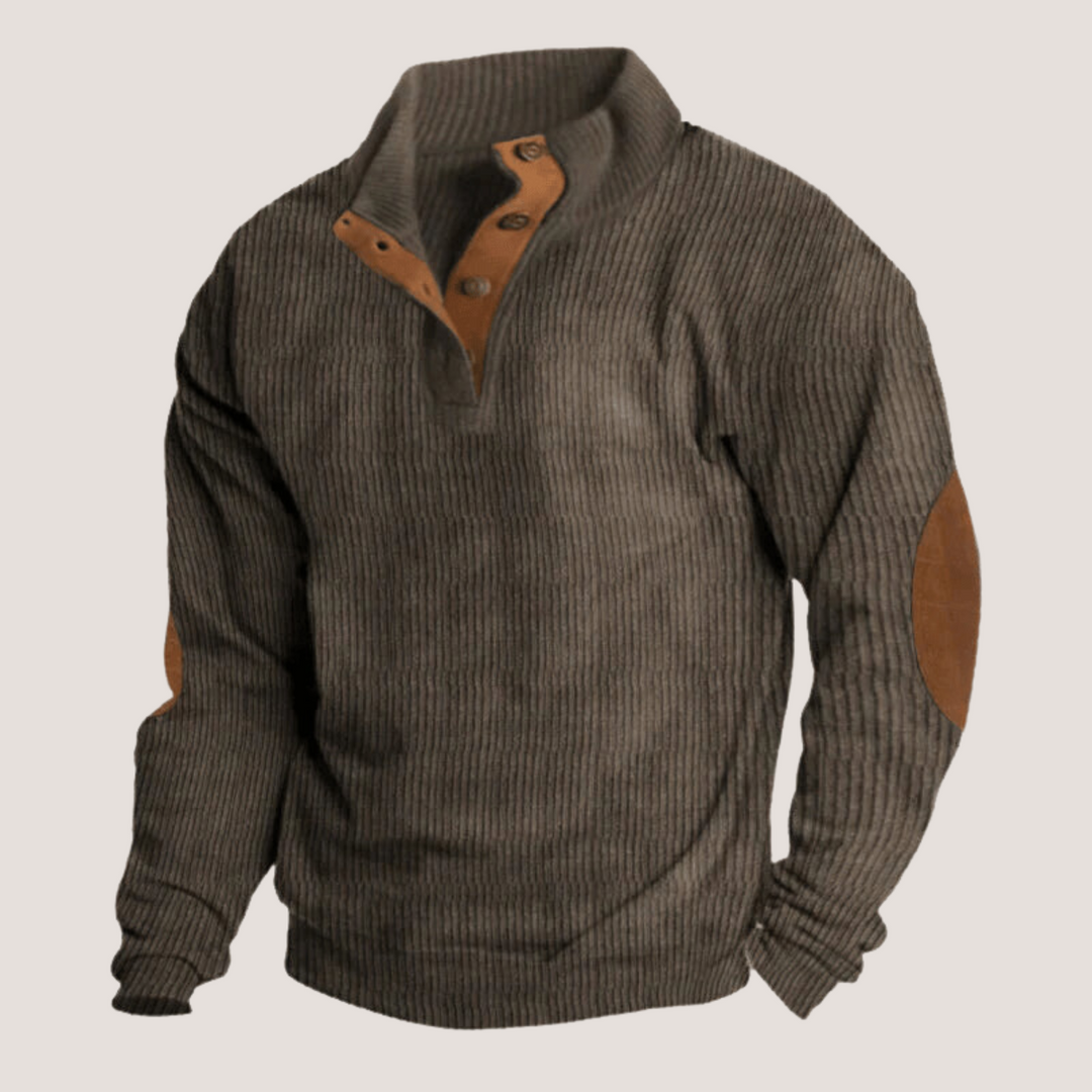 Mens Ribbed Sweater with Button Front in Brown