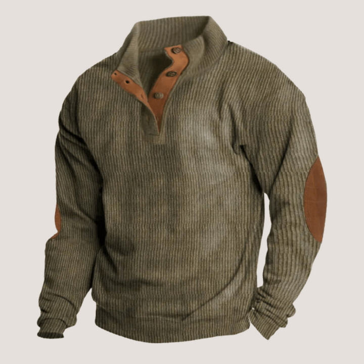 Mens Ribbed Sweater with Button Front in Grün (fast ausverkauft)
