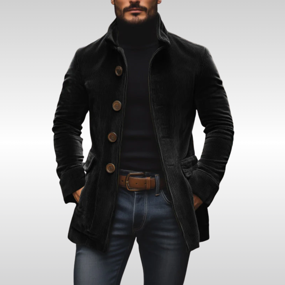 Men's Slim Corduroy Coats for Autumn in Black