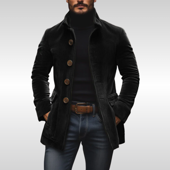 Men's Slim Corduroy Coats for Autumn in Black