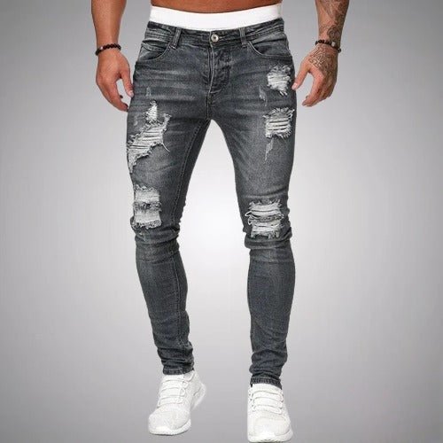 Men's Slim Fit Stretch Ripped Cotton Jeans in Grey