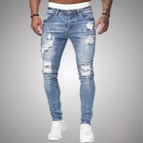 Men's Slim Fit Stretch Ripped Cotton Jeans in Sky Blue
