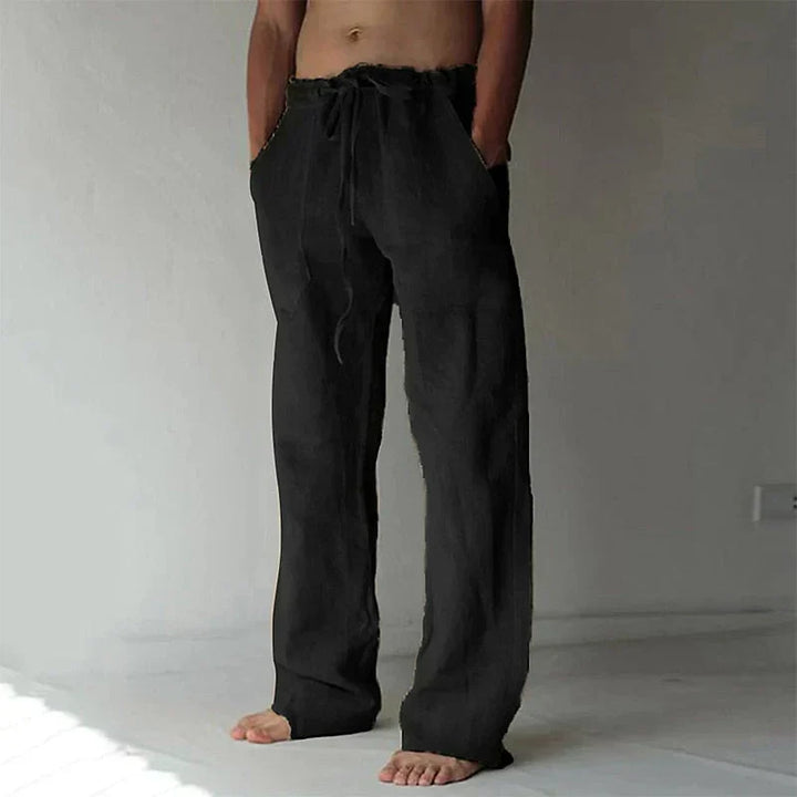 Men's Smart Wide Leg Cotton Trousers in Black