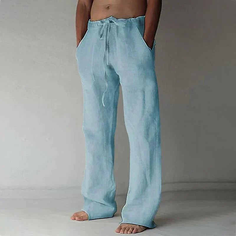 Men's Smart Wide Leg Cotton Trousers in Blue