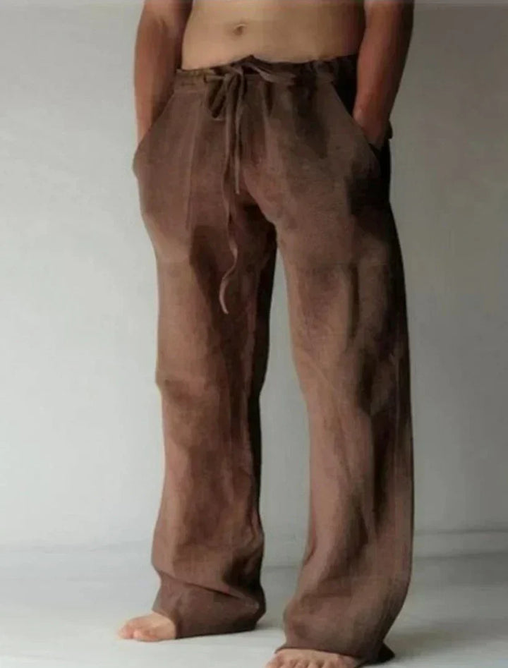 Men's Smart Wide Leg Cotton Trousers in Brown