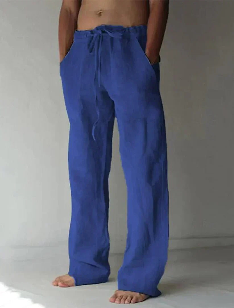 Men's Smart Wide Leg Cotton Trousers in Dark Blue