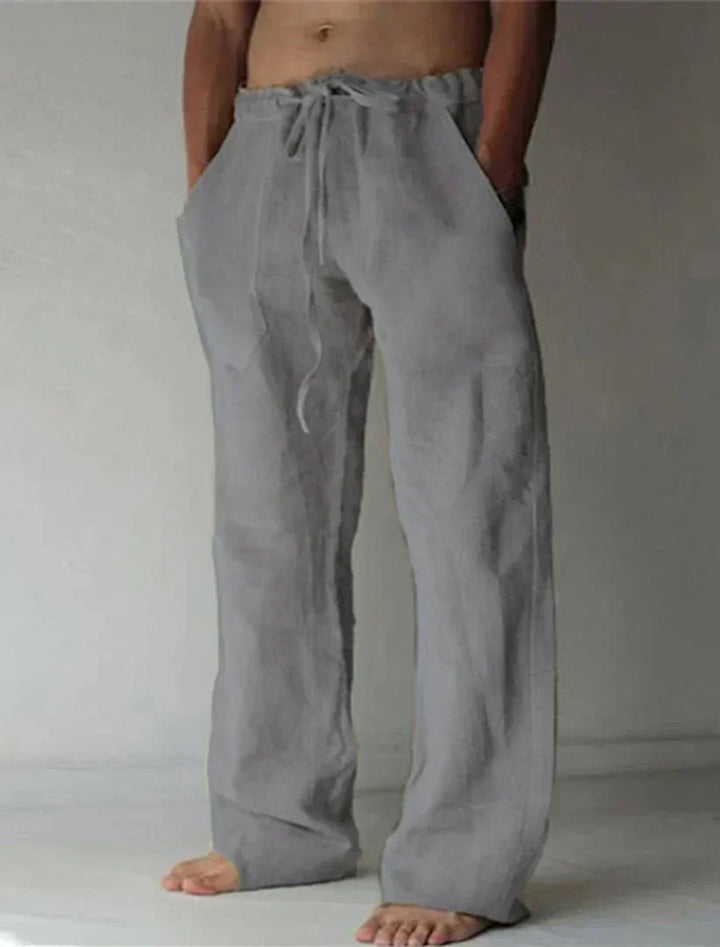 Men's Smart Wide Leg Cotton Trousers in Dark Grey