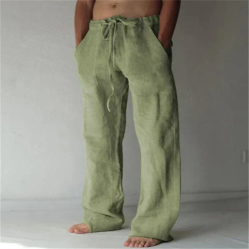 Men's Smart Wide Leg Cotton Trousers in Green