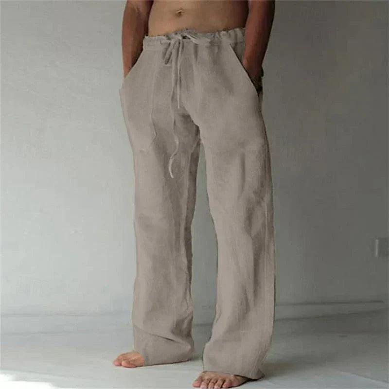 Men's Smart Wide Leg Cotton Trousers in Grey