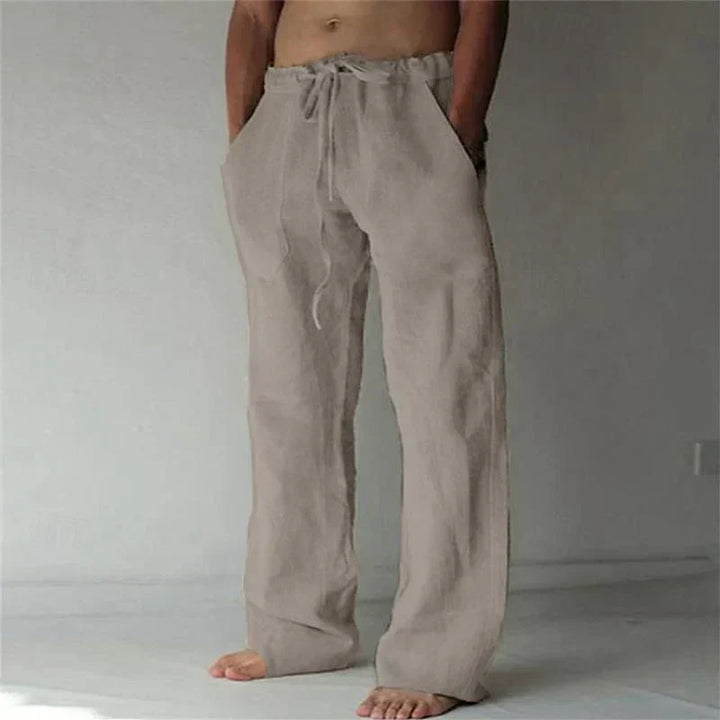 Men's Smart Wide Leg Cotton Trousers in Grey