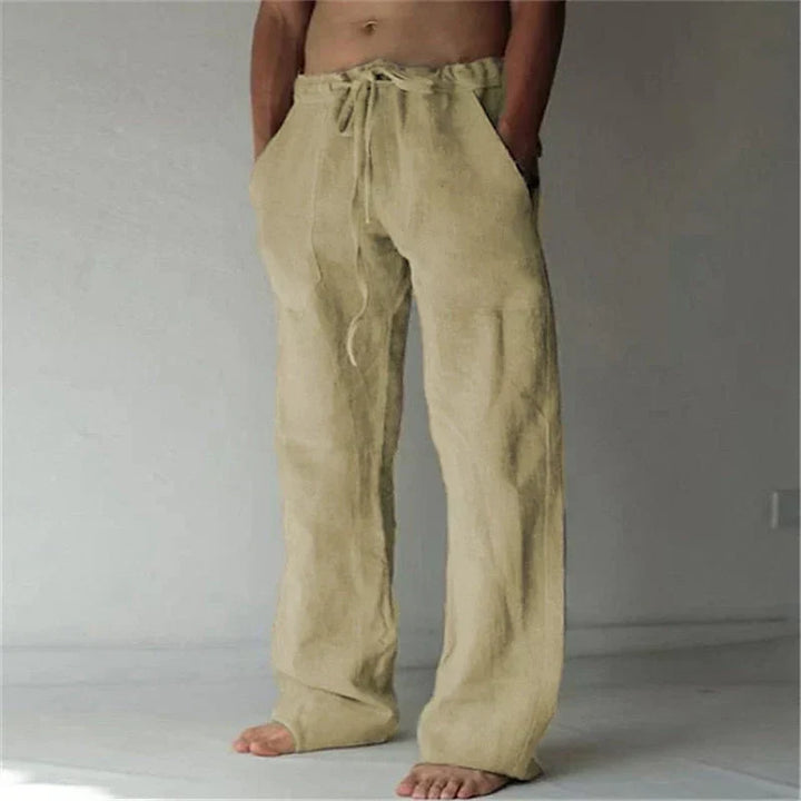 Men's Smart Wide Leg Cotton Trousers in Khaki