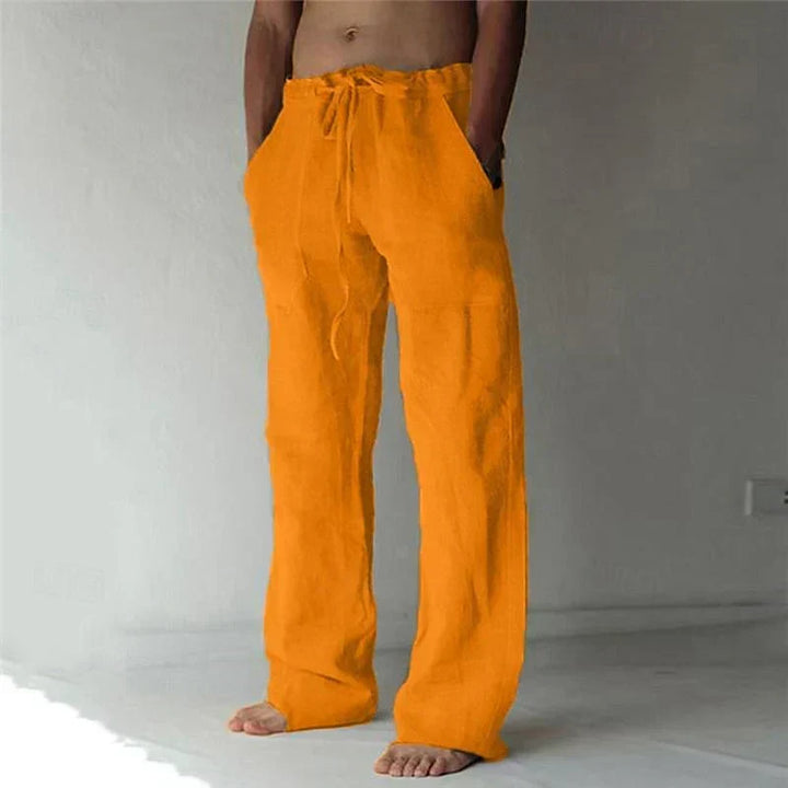 Men's Smart Wide Leg Cotton Trousers in Orange