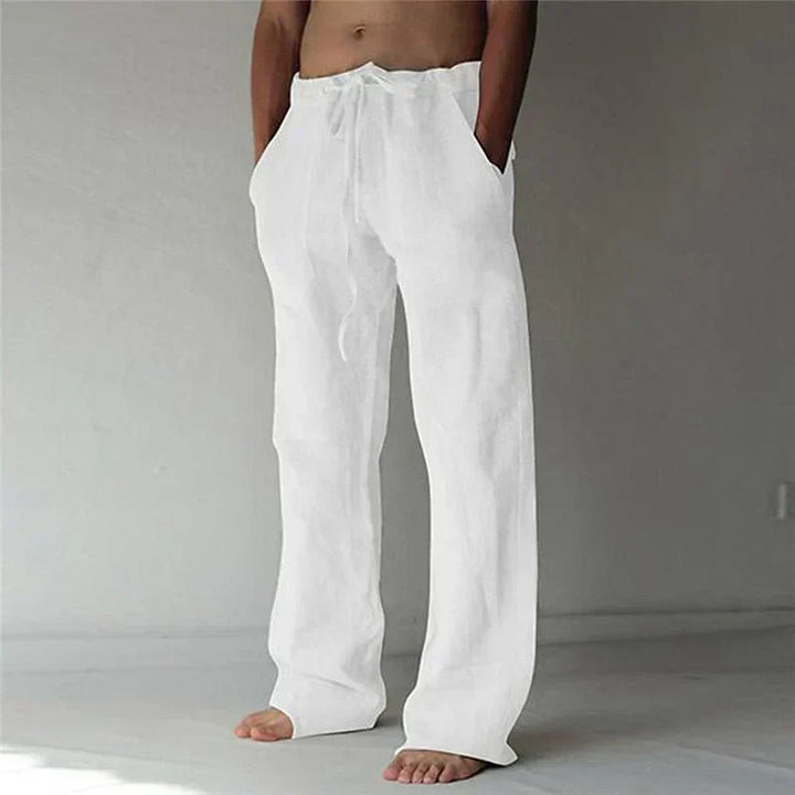 Men's Smart Wide Leg Cotton Trousers in White