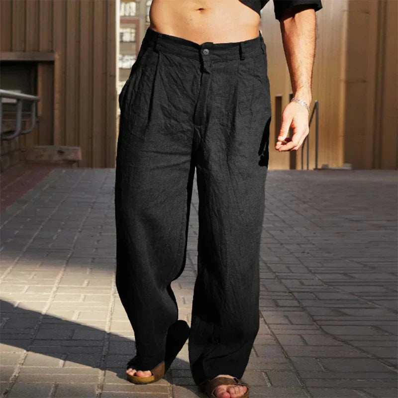 Men's Smart Wide-Leg Trousers for Autumn in Black