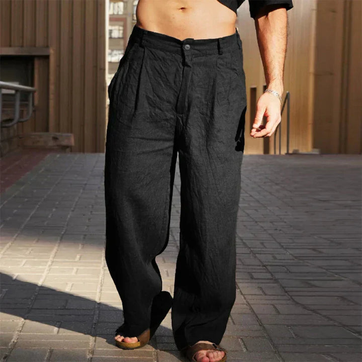 Men's Smart Wide-Leg Trousers for Autumn in Black