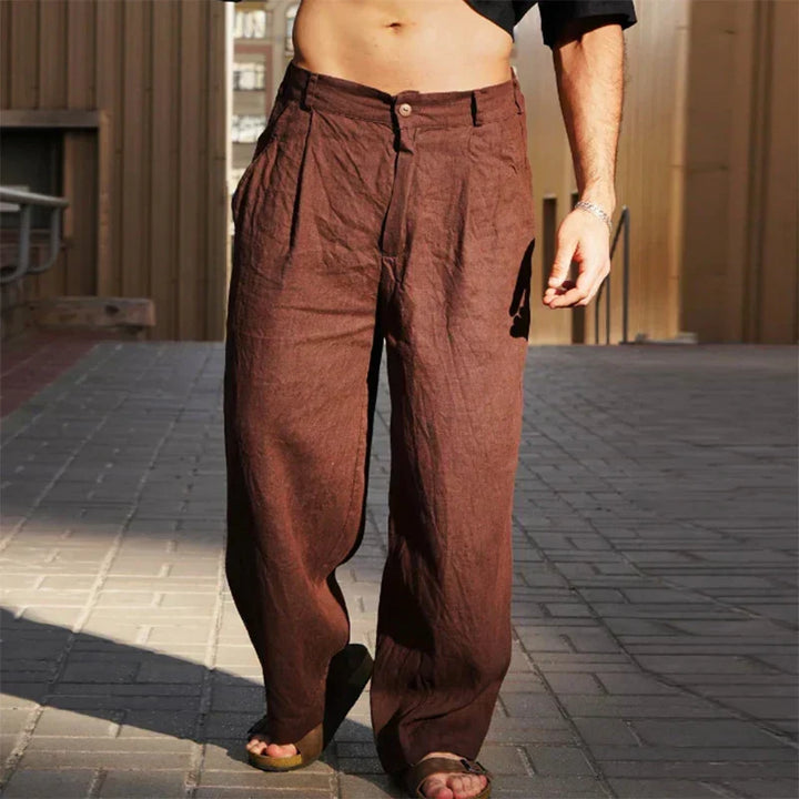 Men's Smart Wide-Leg Trousers for Autumn in Dark Brown