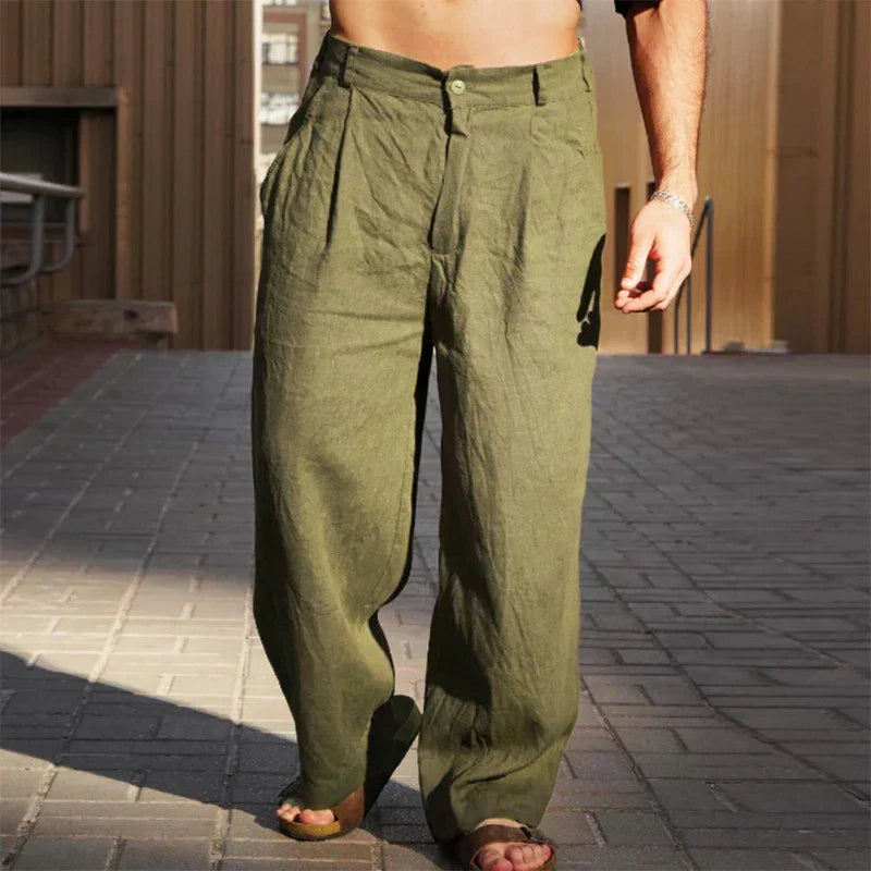 Men's Smart Wide-Leg Trousers for Autumn in Green