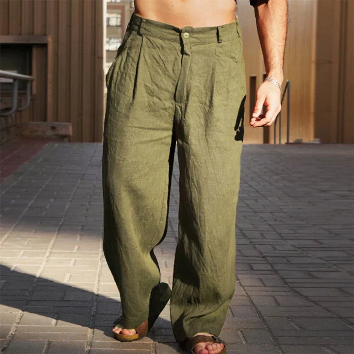 Men's Smart Wide-Leg Trousers for Autumn in Green