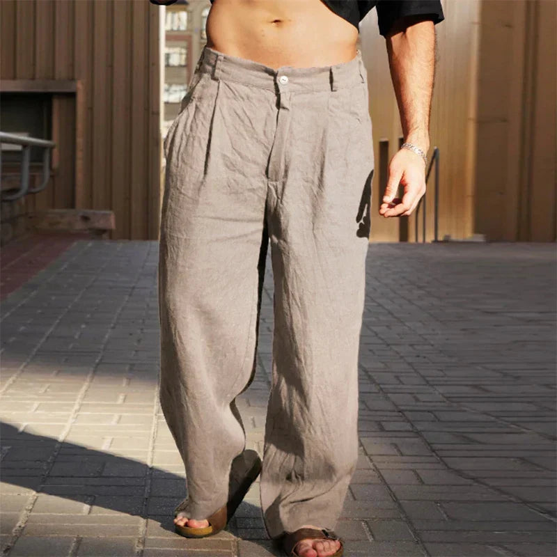 Men's Smart Wide-Leg Trousers for Autumn in Khaki