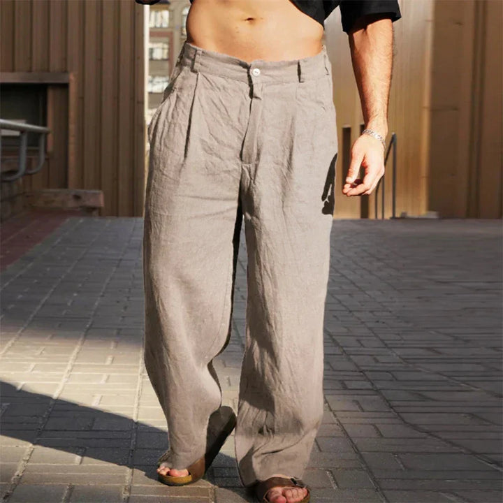 Men's Smart Wide-Leg Trousers for Autumn in Khaki