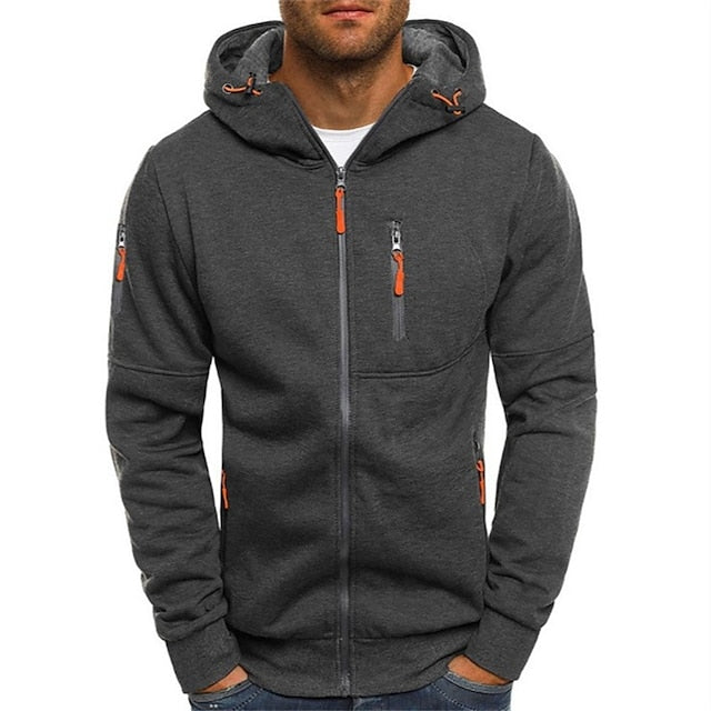 Men's Soft Polyester Hooded Pullover in Dark Grey
