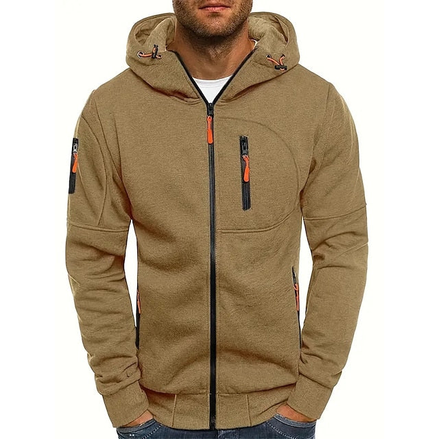 Men's Soft Polyester Hooded Pullover in Khaki