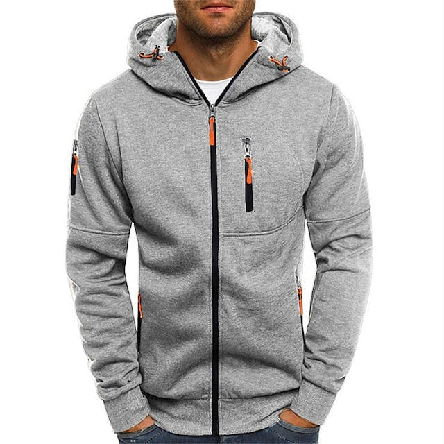 Men's Soft Polyester Hooded Pullover in Light Grey