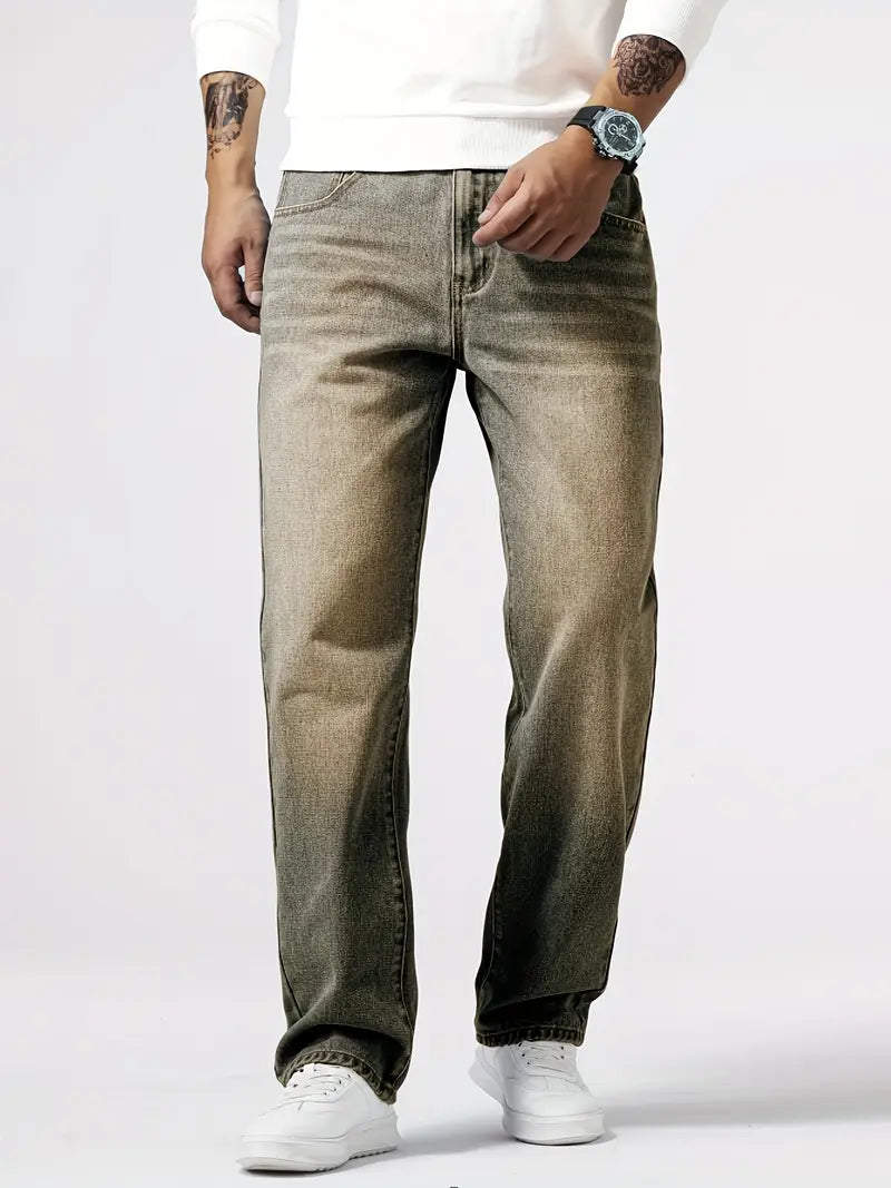 Men's Soft Stretch Jeans for Daily Wear in Khaki