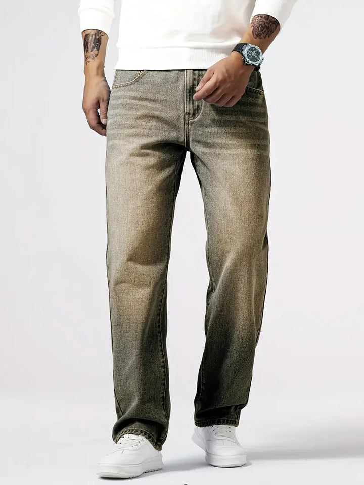 Men's Soft Stretch Jeans for Daily Wear in Khaki