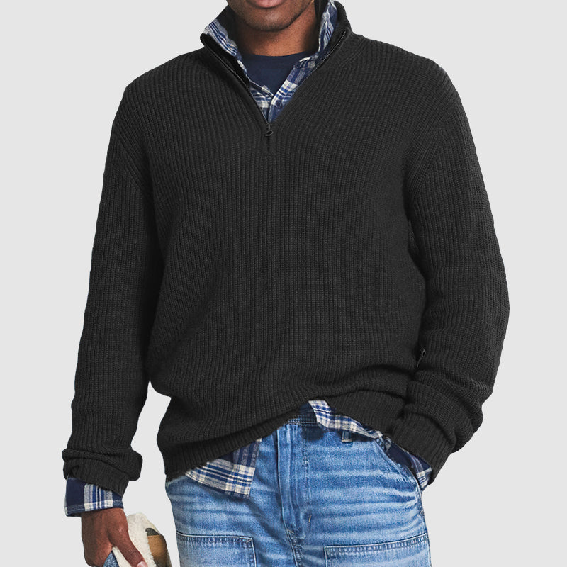 Men's Sophisticated Casual Pullover with Zip in Black