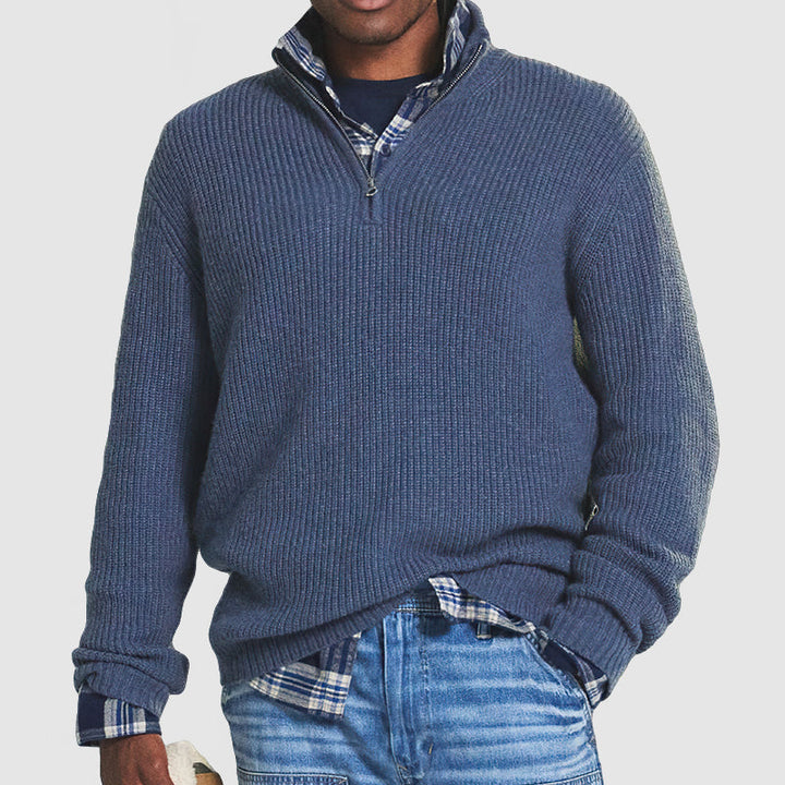 Men's Sophisticated Casual Pullover with Zip in Blue