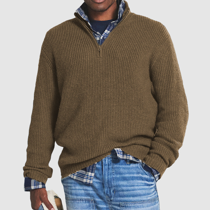 Men's Sophisticated Casual Pullover with Zip in Brown