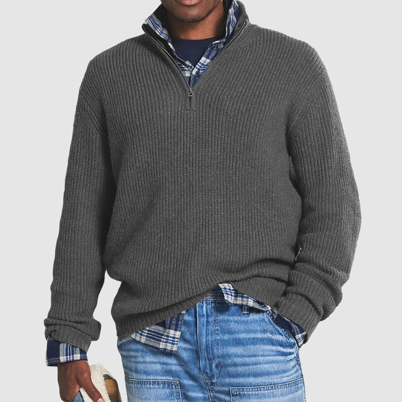 Men's Sophisticated Casual Pullover with Zip in Grey