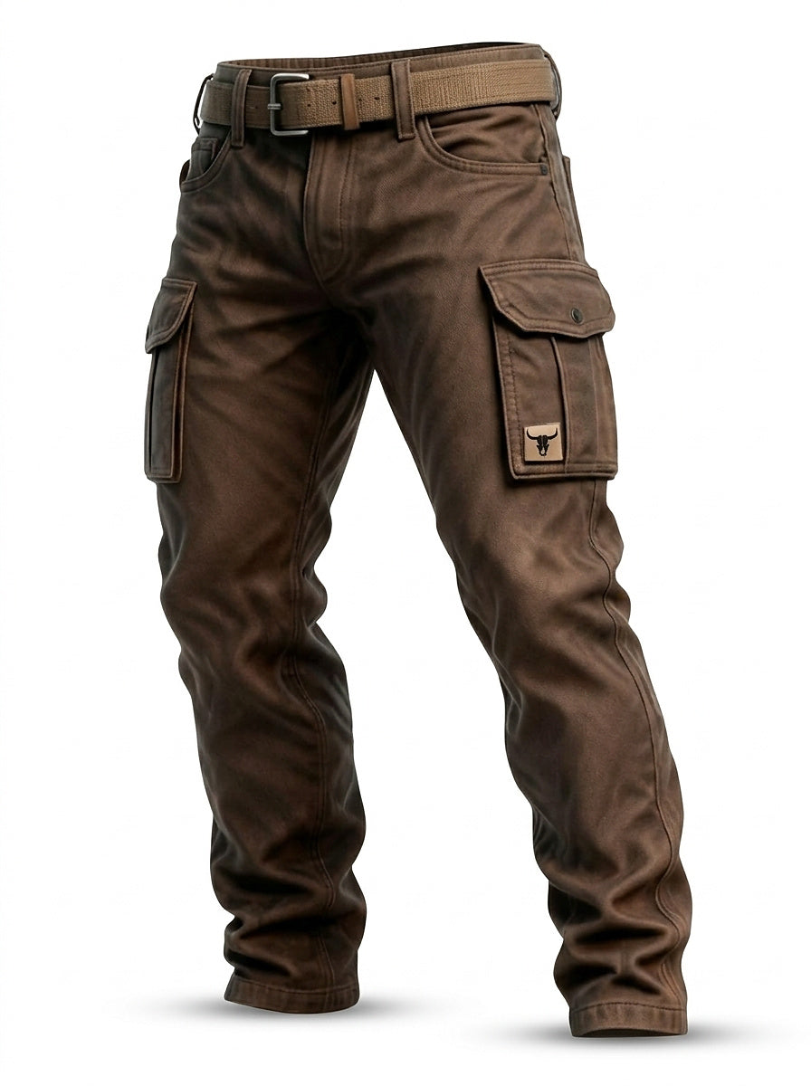 Men's Straight Cargo Trousers with Utility Belt in Brown