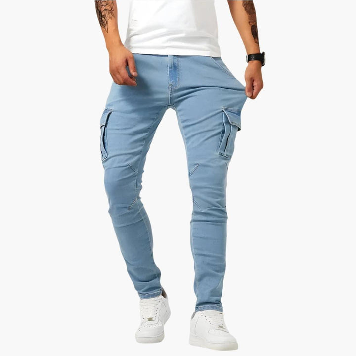 Men's Stretch Cargo Trousers for Everyday Wear in Blue