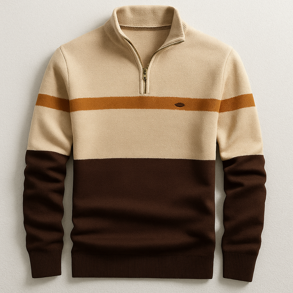 Men's Structured Half-Zip Jumper for Autumn Comfort in Braune Creme