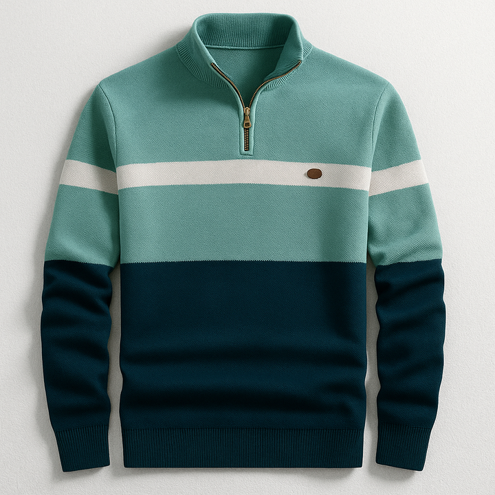 Men's Structured Half-Zip Jumper for Autumn Comfort in Grüne Marine