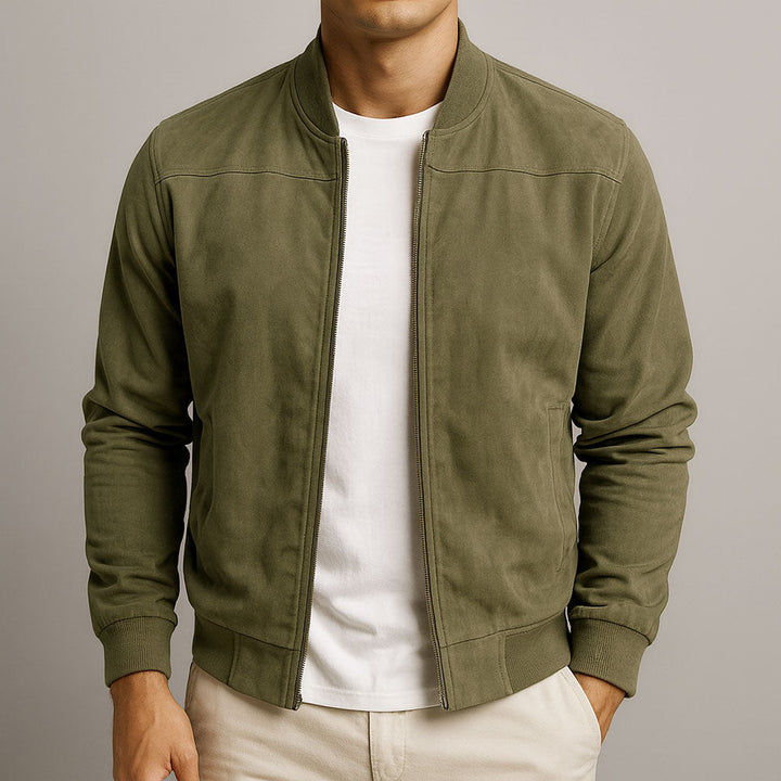 Men's Suede Jacket for Autumn Layering in Army Green