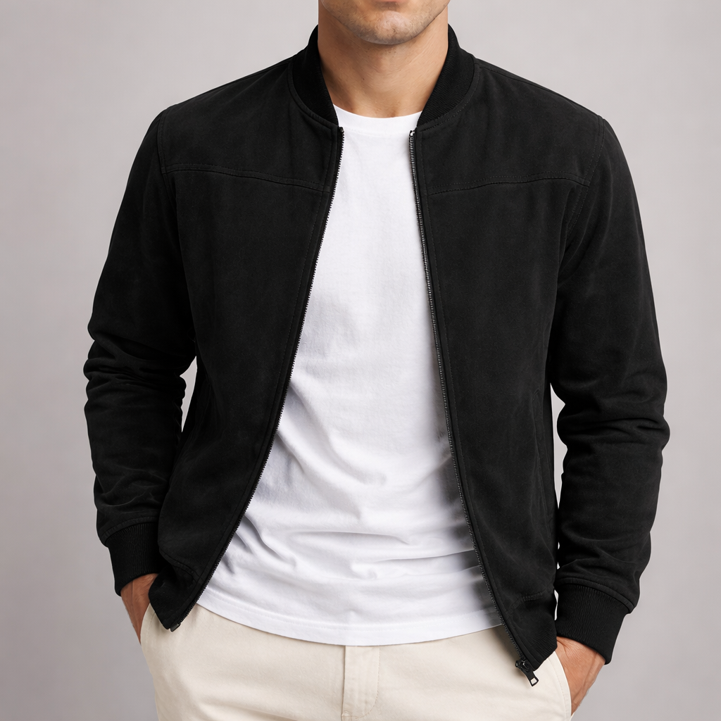 Men's Suede Jacket for Autumn Layering in Black