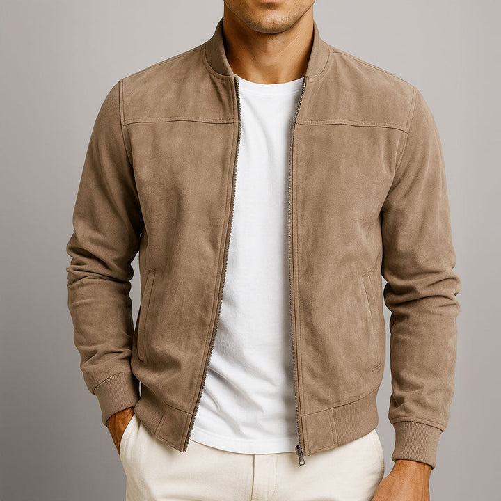 Men's Suede Jacket for Autumn Layering in Brown