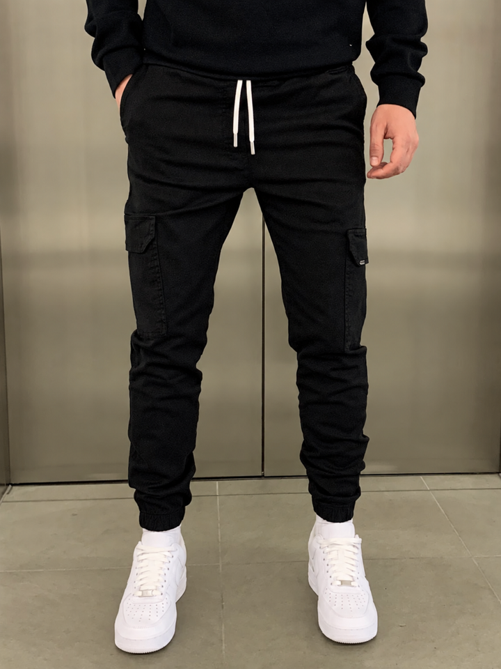Men's Tactical Cargo Trousers with Deep Pockets in Black