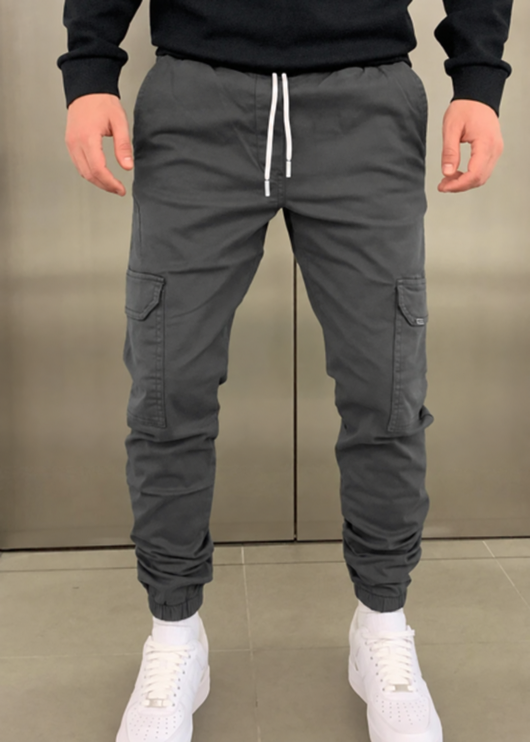 Men's Tactical Cargo Trousers with Deep Pockets in Dark Grey