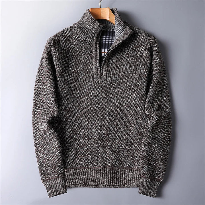 Men's Tailored Quarter-Zip Pullover in Brown