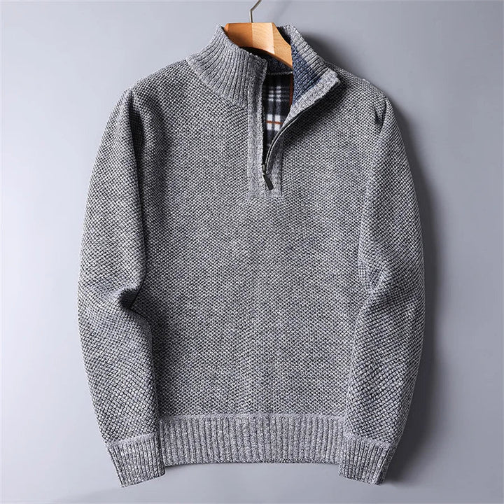 Men's Tailored Quarter-Zip Pullover in Light Grey