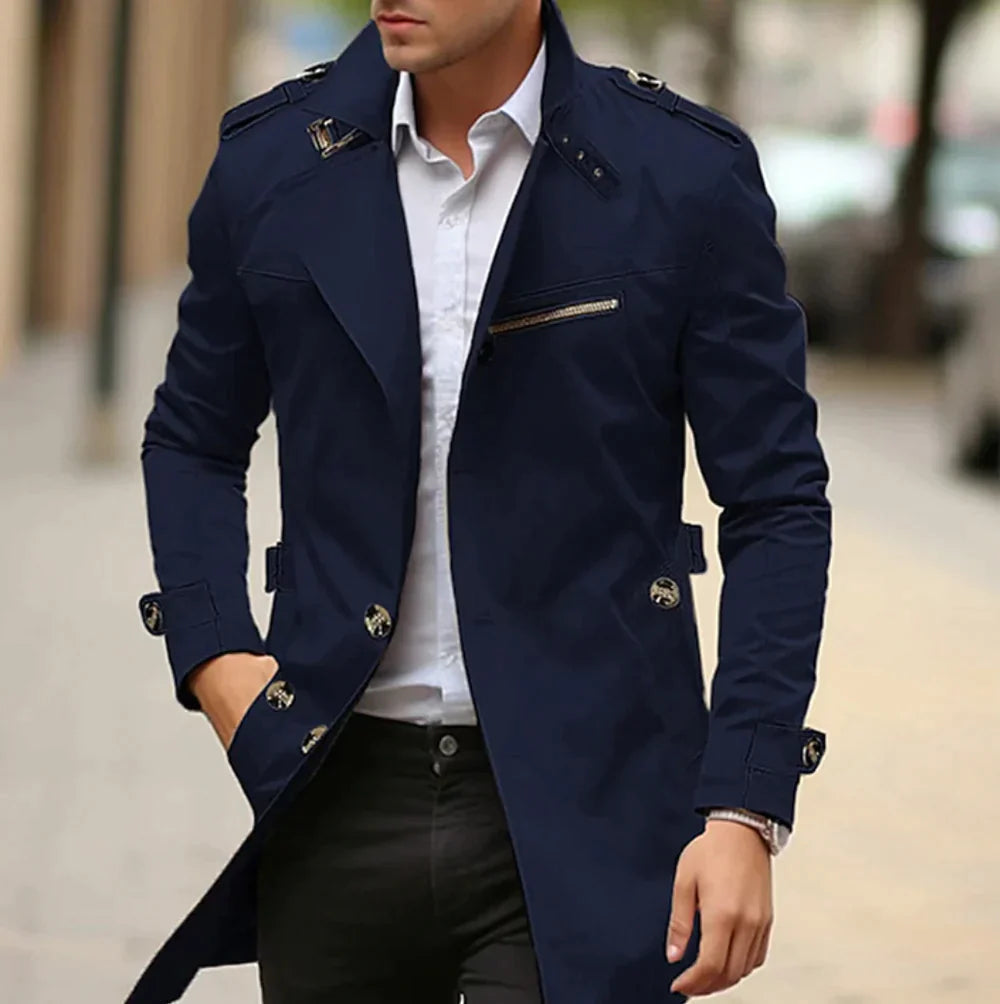 Men's Tailored Trench Coats for Autumn in Dark Blue