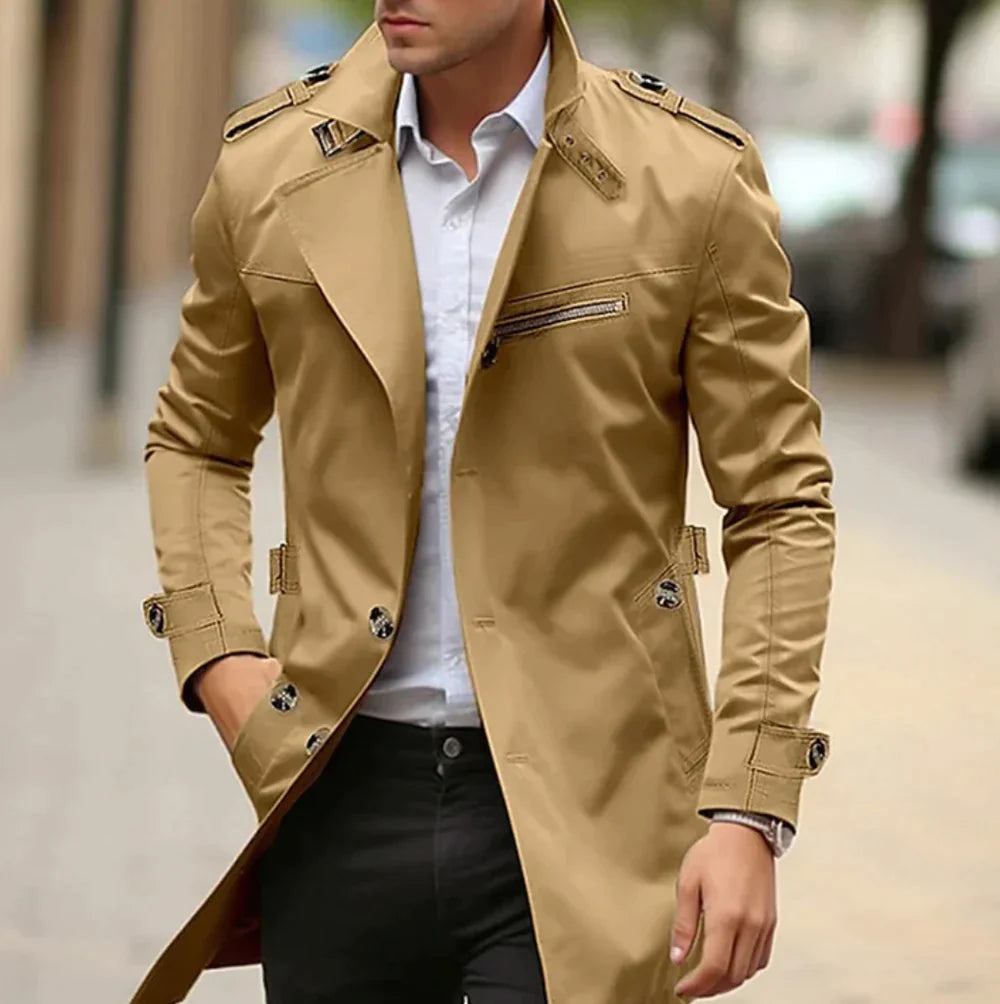 Men's Tailored Trench Coats for Autumn in Donkerbeige